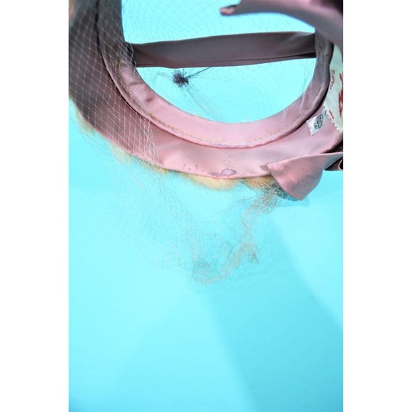 Vintage 1950s Pillbox Hat Lady Bess Fur Mauve Tan Netted Round Hat - Picture 10 of 10